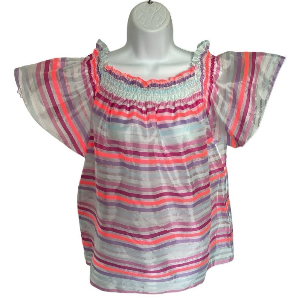 IRENE SAGI Woman Blouse Striped Off The Shoulders Satins Fabric oversized Size S